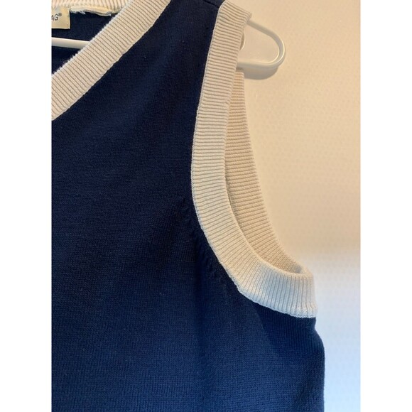 White Stag Sweater Vest Women Sz L Navy w/White Trim Rib Armholes Vtg Y2K Preppy - Picture 4 of 5